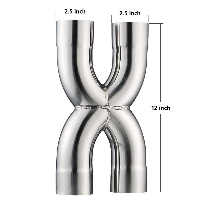 LCGP Universal 2.5" In/Out Crossover X Pipe 12" Length Stainless Steel Exhaust Pipe - Image 2